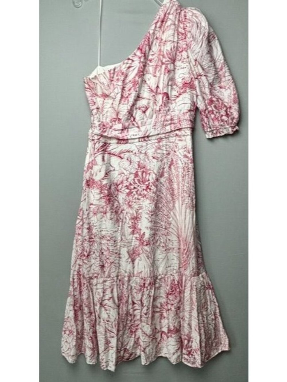 Express Women's S One Shoulder Floral Toile Maxi Dress Puff Sleeve Cottagecore